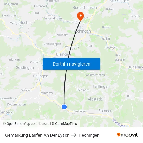 Gemarkung Laufen An Der Eyach to Hechingen map