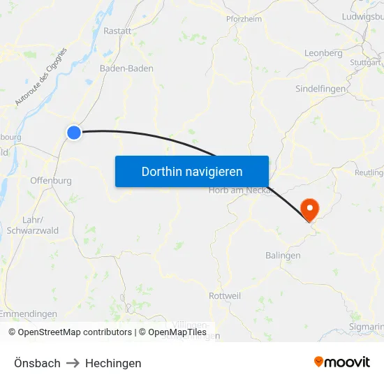 Önsbach to Hechingen map