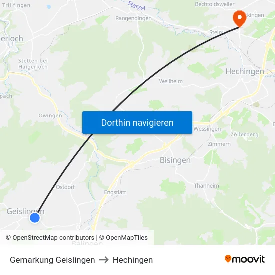 Gemarkung Geislingen to Hechingen map