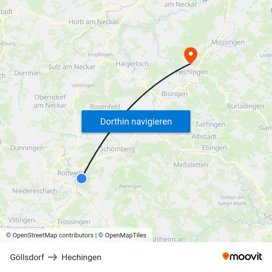 Göllsdorf to Hechingen map