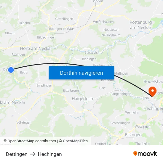 Dettingen to Hechingen map