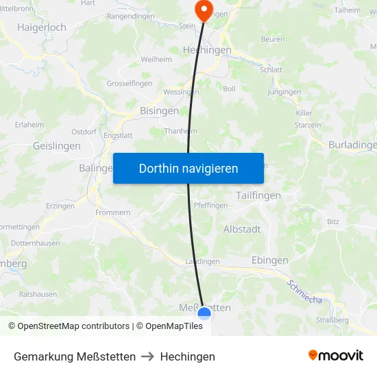 Gemarkung Meßstetten to Hechingen map