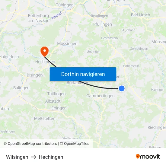 Wilsingen to Hechingen map