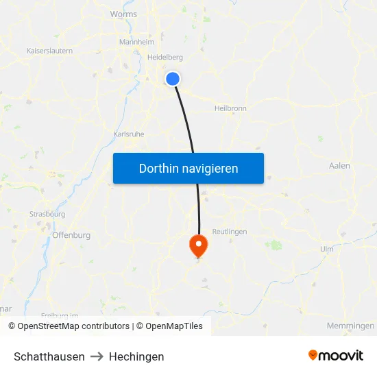 Schatthausen to Hechingen map