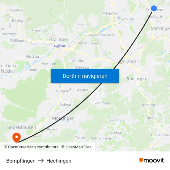 Bempflingen to Hechingen map