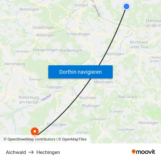 Aichwald to Hechingen map