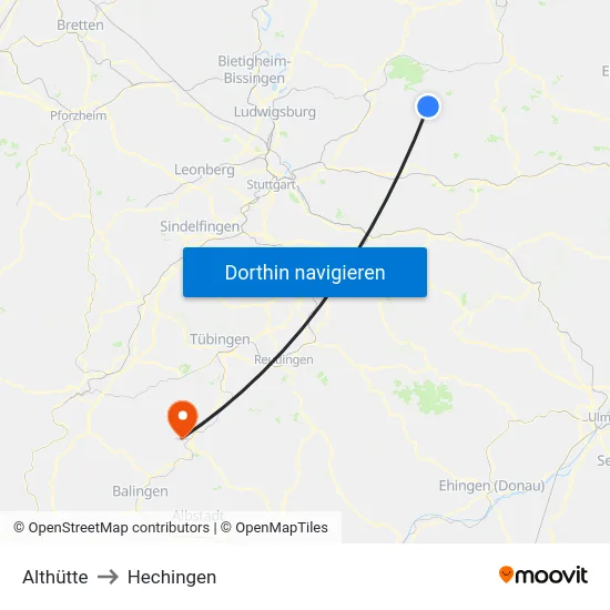 Althütte to Hechingen map