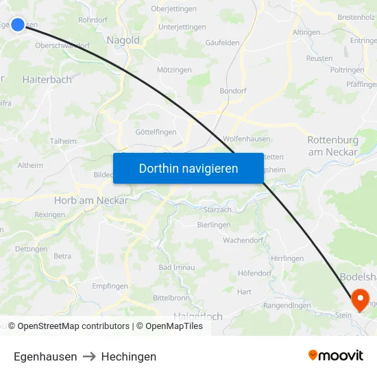 Egenhausen to Hechingen map