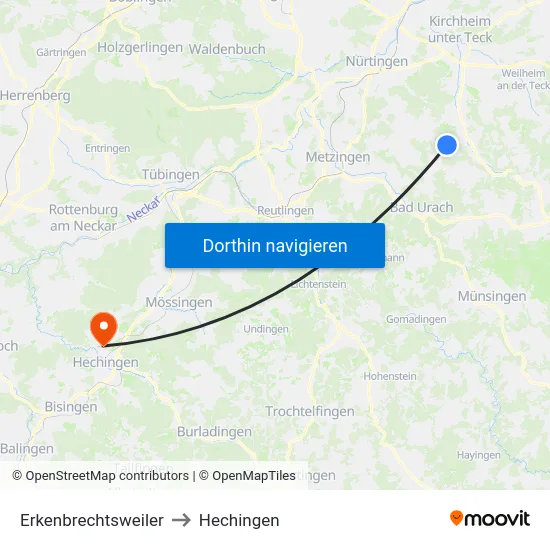 Erkenbrechtsweiler to Hechingen map