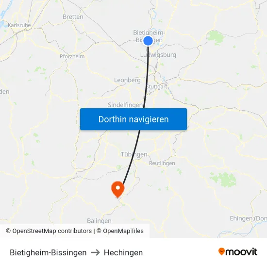 Bietigheim-Bissingen to Hechingen map