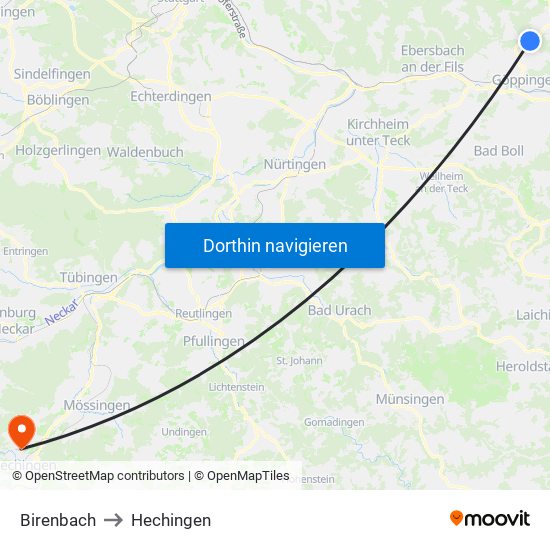 Birenbach to Hechingen map