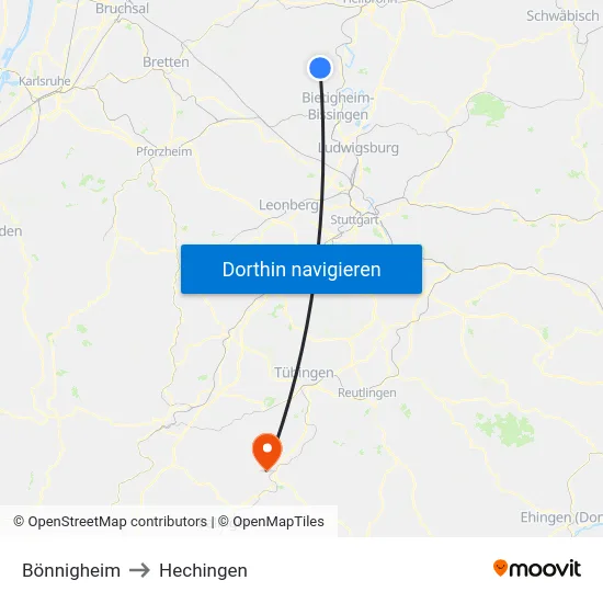 Bönnigheim to Hechingen map