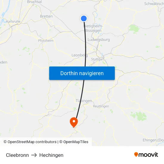Cleebronn to Hechingen map