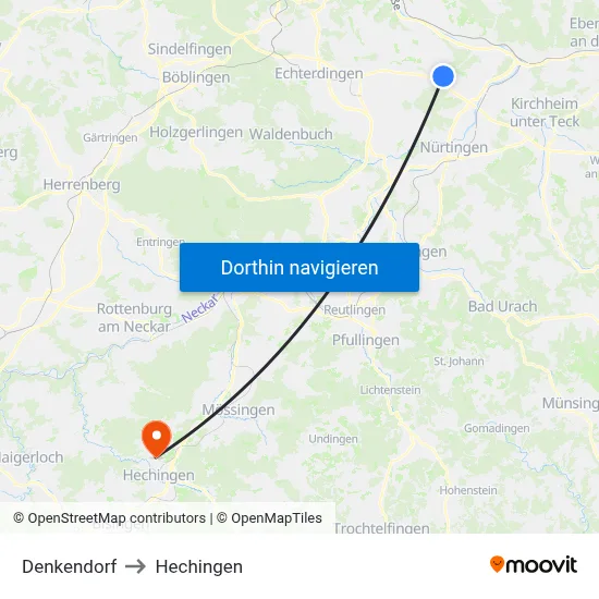 Denkendorf to Hechingen map