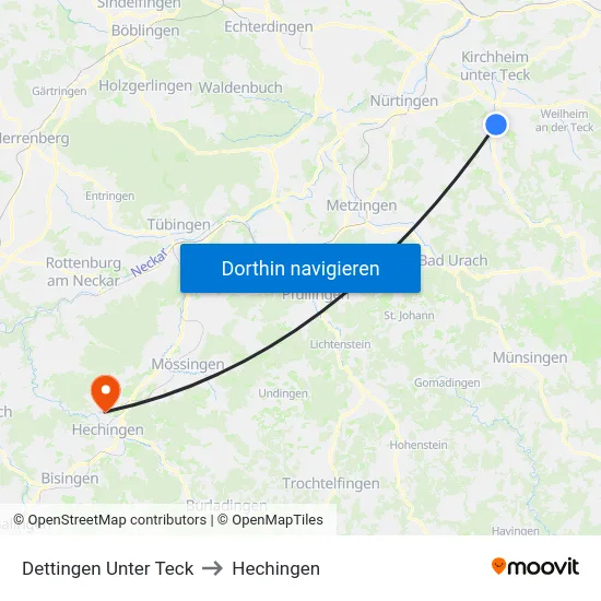 Dettingen Unter Teck to Hechingen map
