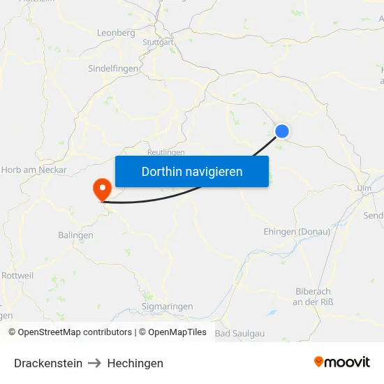 Drackenstein to Hechingen map