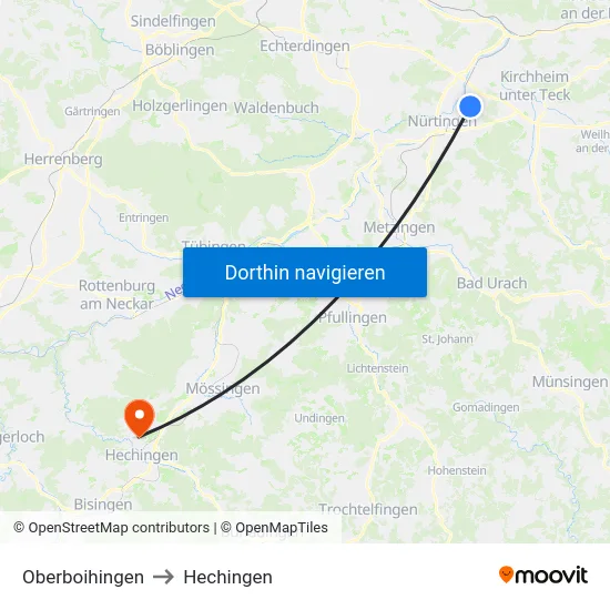 Oberboihingen to Hechingen map