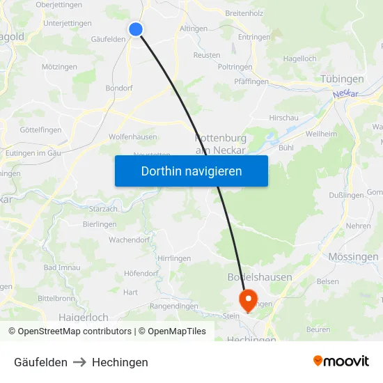 Gäufelden to Hechingen map