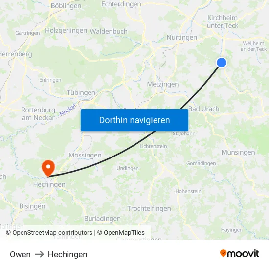Owen to Hechingen map