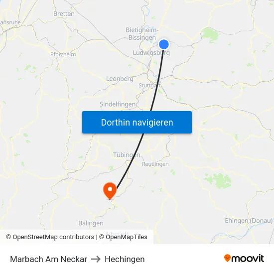 Marbach Am Neckar to Hechingen map