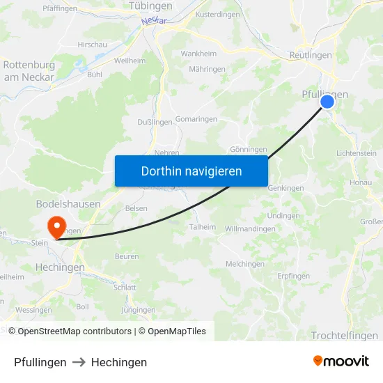 Pfullingen to Hechingen map