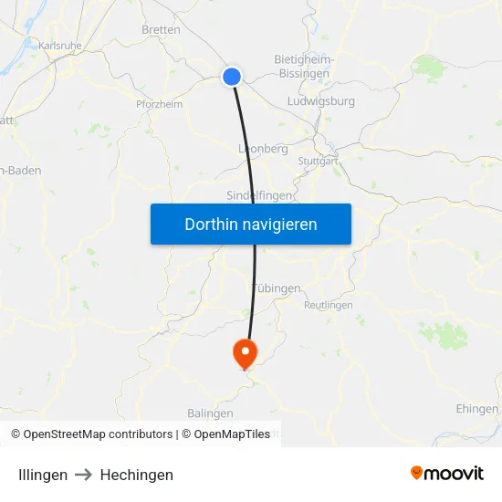 Illingen to Hechingen map