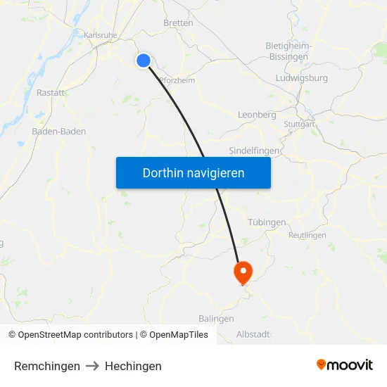 Remchingen to Hechingen map