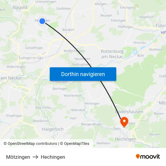 Mötzingen to Hechingen map