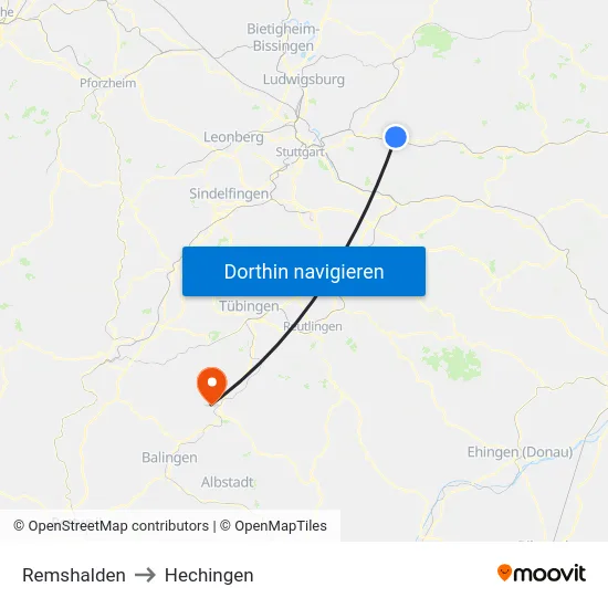 Remshalden to Hechingen map