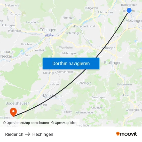 Riederich to Hechingen map