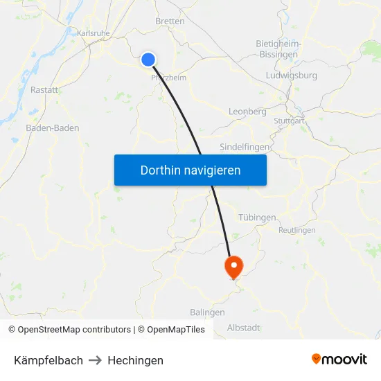 Kämpfelbach to Hechingen map