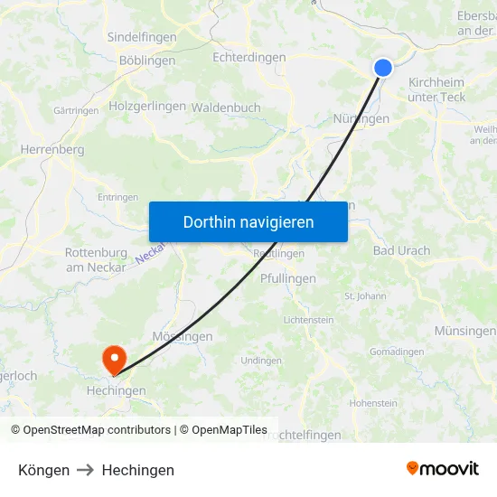 Köngen to Hechingen map