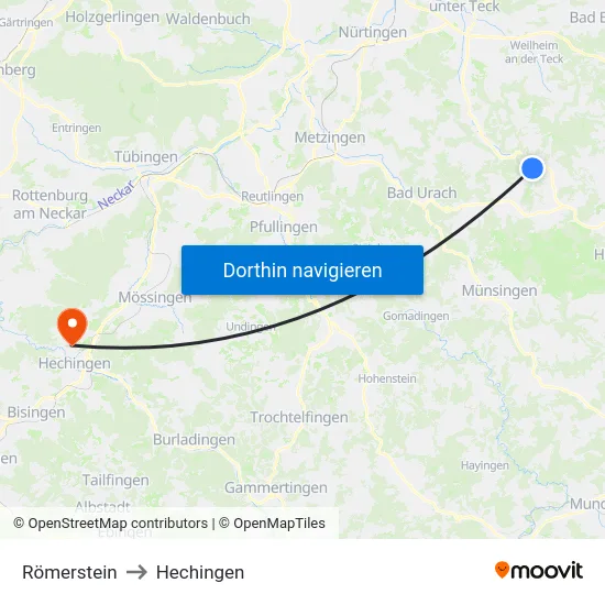 Römerstein to Hechingen map