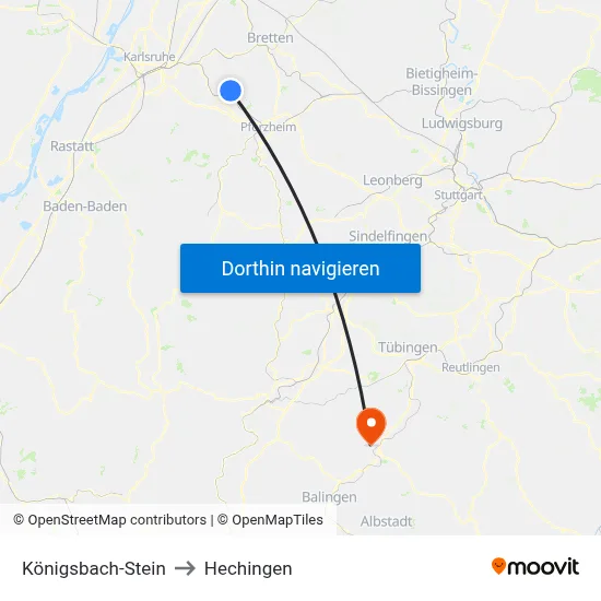 Königsbach-Stein to Hechingen map