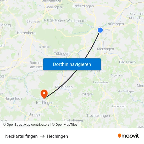 Neckartailfingen to Hechingen map