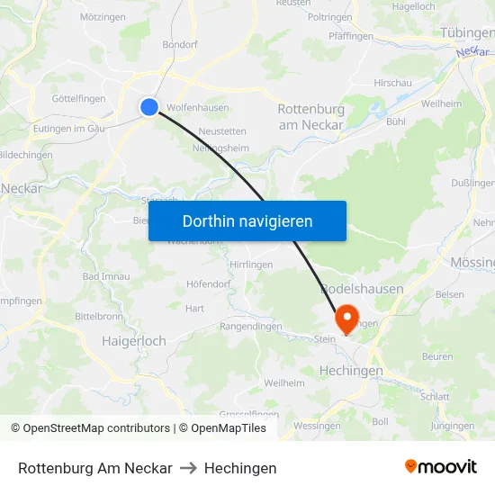 Rottenburg Am Neckar to Hechingen map