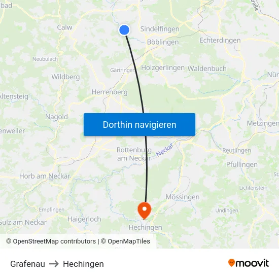 Grafenau to Hechingen map