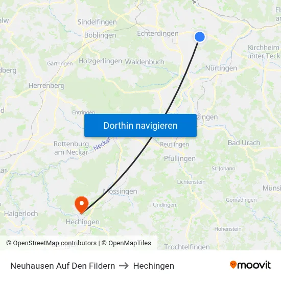 Neuhausen Auf Den Fildern to Hechingen map