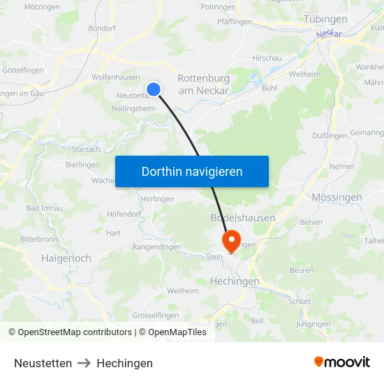 Neustetten to Hechingen map