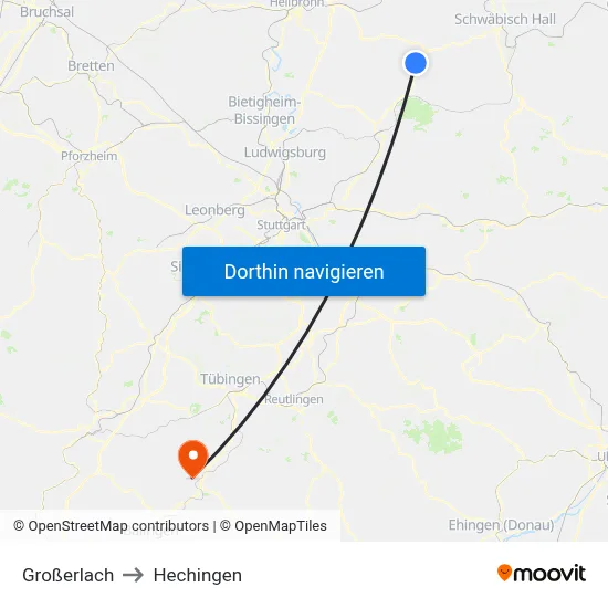 Großerlach to Hechingen map