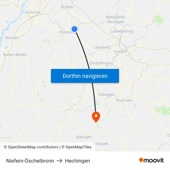 Niefern-Öschelbronn to Hechingen map