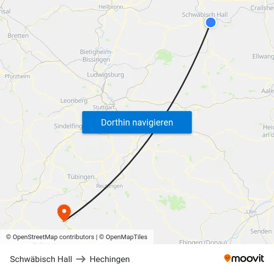 Schwäbisch Hall to Hechingen map