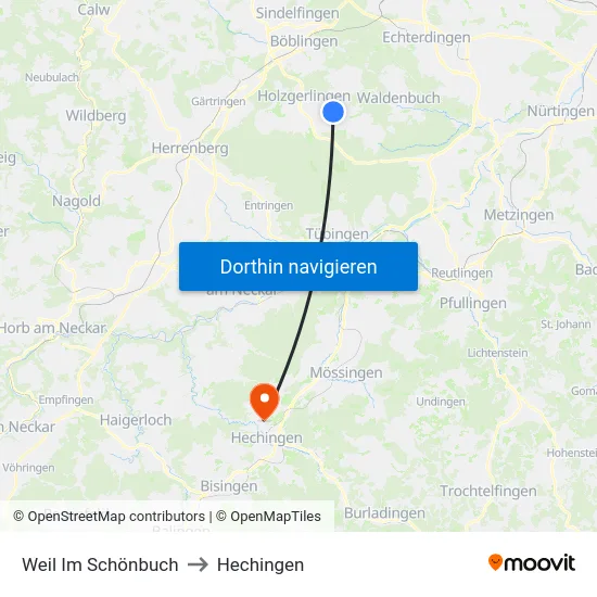 Weil Im Schönbuch to Hechingen map