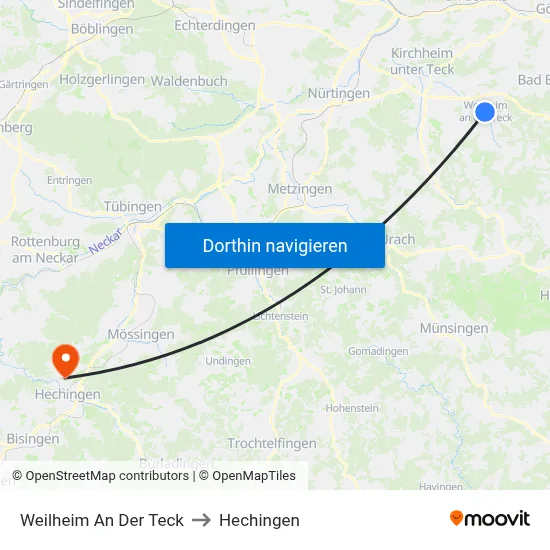 Weilheim An Der Teck to Hechingen map