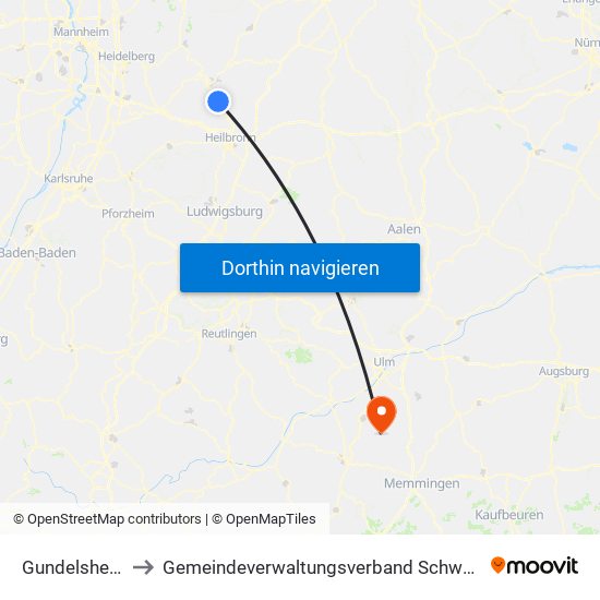 Gundelsheim to Gemeindeverwaltungsverband Schwendi map