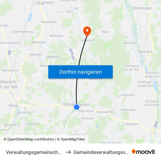 Verwaltungsgemeinschaft Ochsenhausen to Gemeindeverwaltungsverband Schwendi map