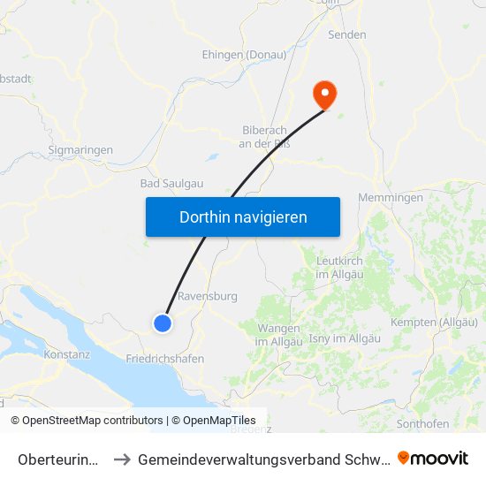 Oberteuringen to Gemeindeverwaltungsverband Schwendi map