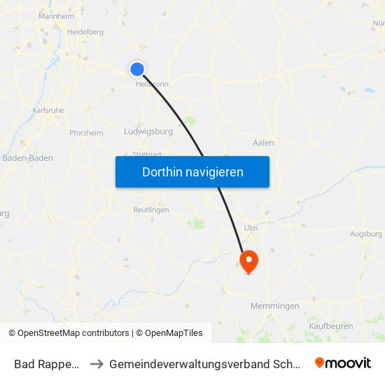 Bad Rappenau to Gemeindeverwaltungsverband Schwendi map