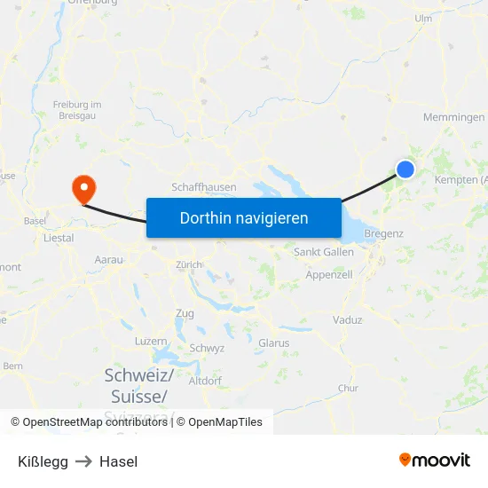 Kißlegg to Hasel map