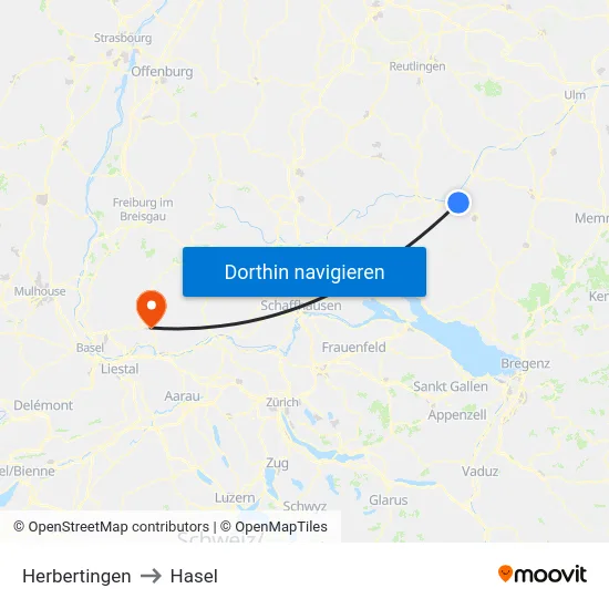 Herbertingen to Hasel map